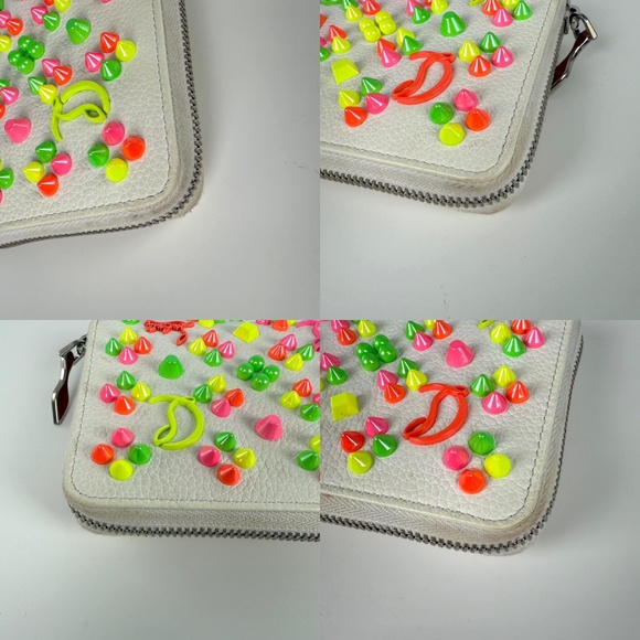 Sold Christian Louboutin Panettone Spike Loubinthesky White Leather Neon Wallet - Picture 6 of 10